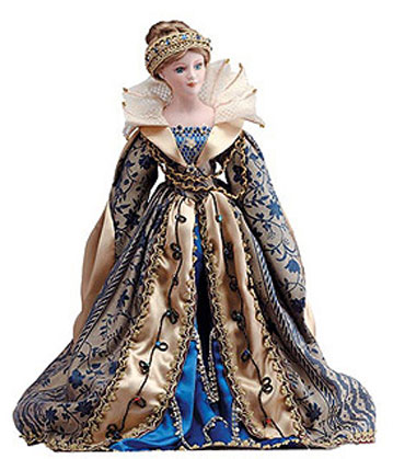 22" tall. Dressed in ornately designed robes.